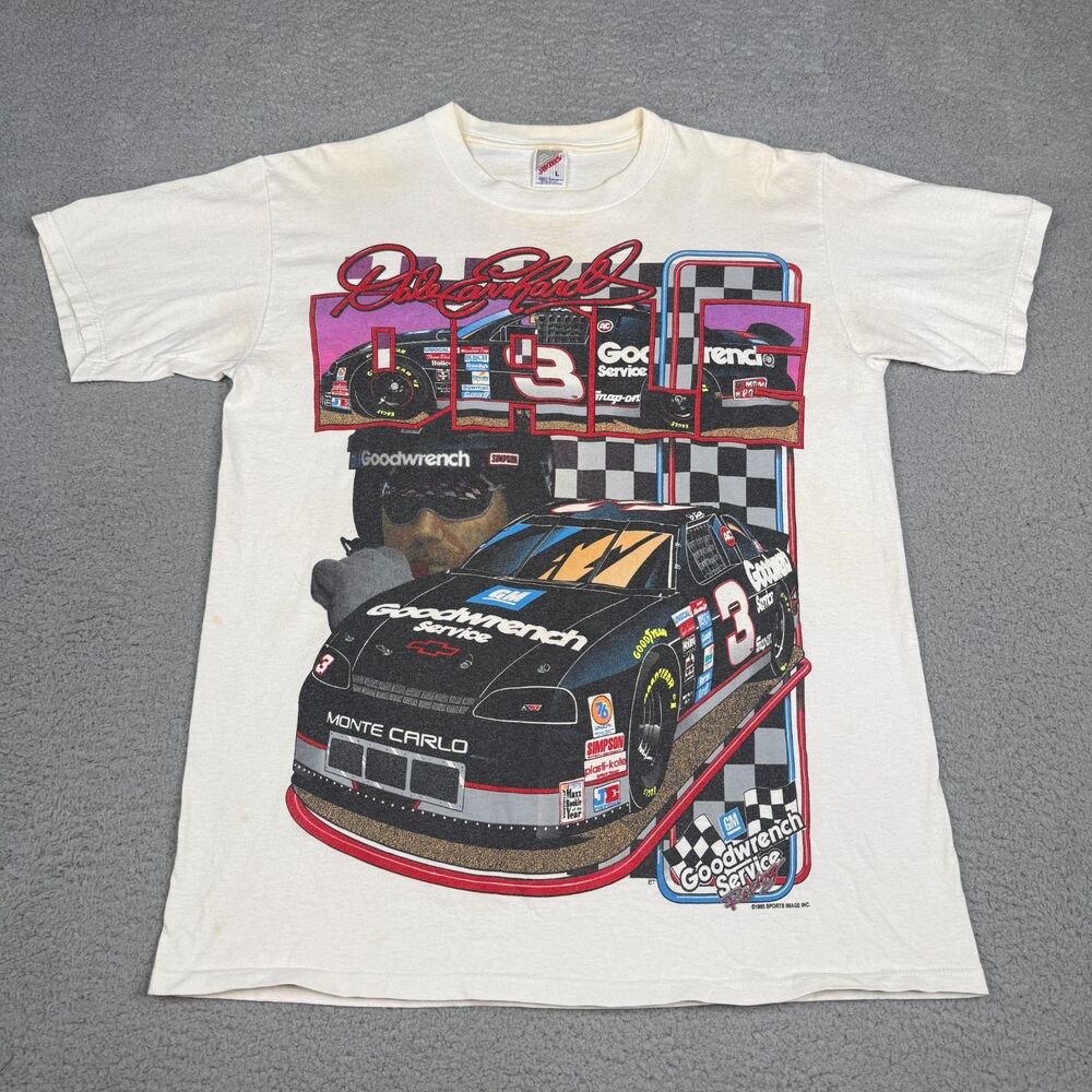 VTG 90s Dale Earnhardt Shirt Mens L White Intimidator Goodwrench NASCAR Tee USA